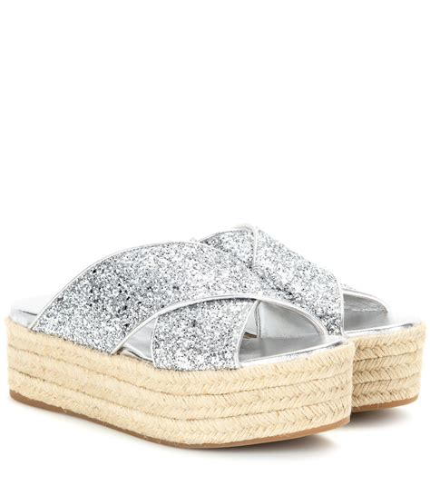 miu miu slip on sandals|Silver Glitter Sandals .